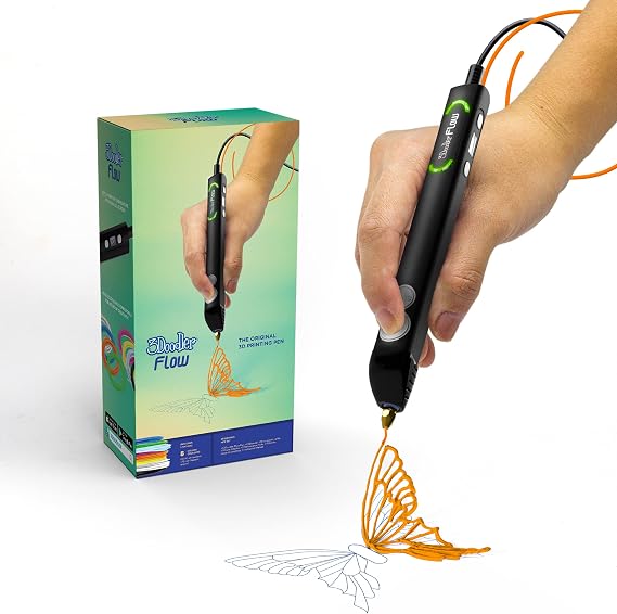3Doodler Flow 3D Printing Pen for Teens, Adults & Creators Black, with Free Refill Filaments, Stencil Book & Guide, 3.1 x 10.74 x 4.44 inches