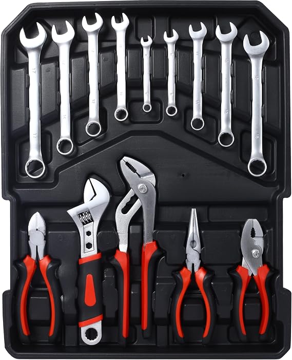 899pcs Home Repair Tool Set Kit for Men, Toolbox Storage Case with 4 Drawers, General Household Tool Kit with Rolling Tool Box, Tool Set Kit for Maintenance, Garden, Homeowner, Handyman,silver case