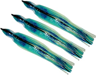 ColdTuna 8.5 Inch Squid Octopus Skirt - Glow in Dark Aqua Blue and Green with Black Stripe 3 Skirts