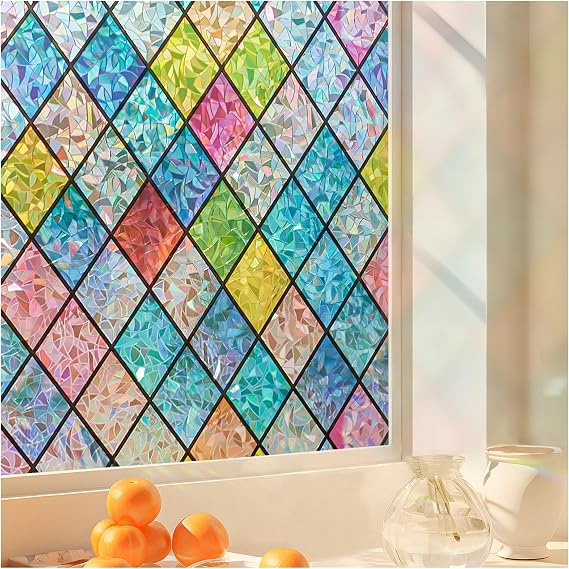 Beautsaid Window Privacy Film Stained Glass(Lattice,17.7 x 78.7 inches)