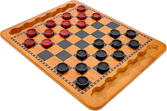 WE Games Solid Wood Checkers Board Game 14.5-Inch Vintage Checkers Set with Inset Grooves & 24 Red & Black Board Game Pieces Fun Family Table Game