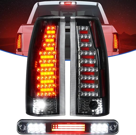LED Tail Lights + 3rd Brake Light Fit for Chevy & for GMC C/K 1500 2500 3500 88-99, for Chevy Silverado 94-98, for Chevy Blazer 92-94 (Clear Lens)