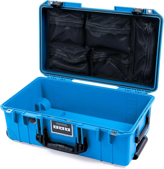 ColorCase Pelican Air 1535 Carry-on Case Electric Blue - Medium Size Waterproof Case with Mesh Lid Organizer Only - Black Handles & Latches