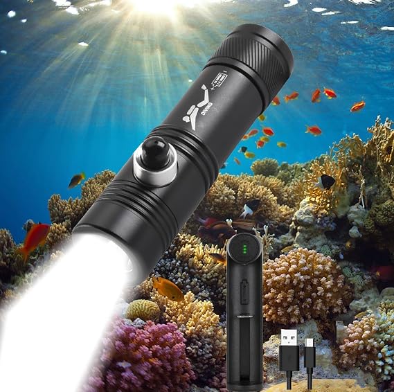 120M Depth Dive Light, Waterproof Underwater 3 Modes LED Scuba Flashlight