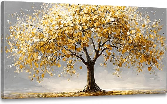 YBARTZQ Gold Tree Canvas Wall Art,20x40 Framed Modern Tree of Life Picture