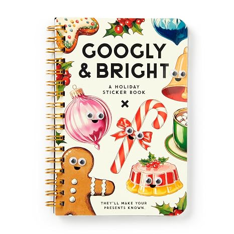 Brass Monkey Googly & Bright â Sticker Book with 18 Pages of Traditional Vintage Inspired Holiday Stickers and 2 Pages of Googly Eye Stickers 