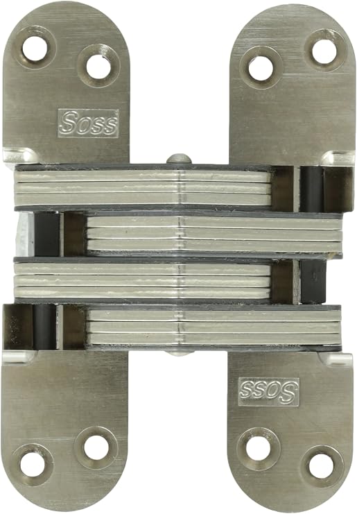 SOSS Invisible Hinge Model 220 for 2" Thick Material, 20 Minute Fire Rated, Zinc, Satin Nickel Exterior Finish, Model Number 220US15, #12 x 1.5 inches