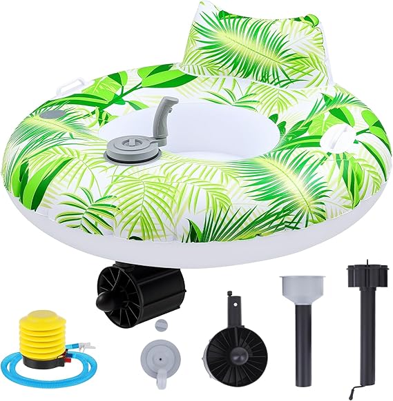 Motorized Pool Float for Adults, Electric Inflatable Pool Lounger with Motor Backrest Cup Holder Pusher Handles and Pump, Battery Powered Float Chair for Summer