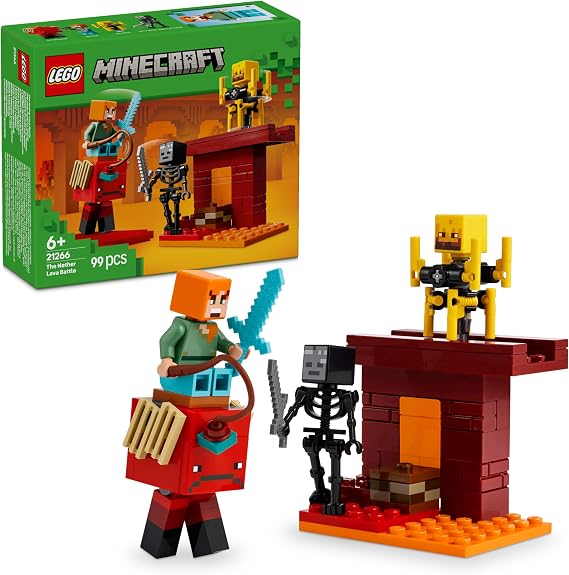 LEGO Minecraft Nether Lava Battle 21266 – Alex Figure for Kids, Creatures, Withher Skeleton, Sword and Spinning Blaze Containing Production Set, Birthday Gift for Girls and Boys 6 Years and Over