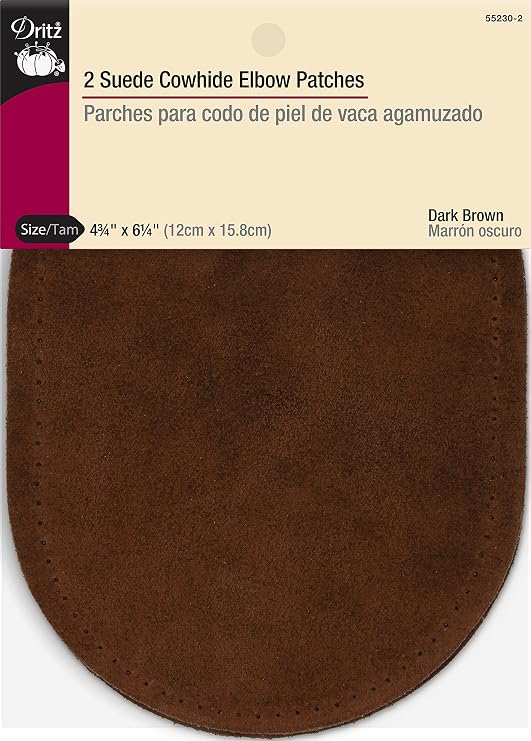 Dritz 55230-2 Suede Cowhide Elbow Patches 4-3/4 x 6-1/4-Inch, Dark Brown (2-Count)