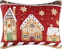 Greenland Home Gingerbread Lane Novelty Holiday Reversible Quilted Pillow Sham, Standard-20x26, Red