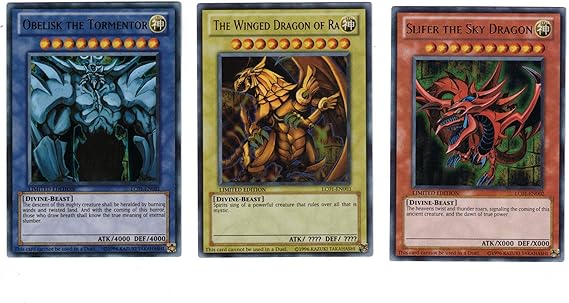 Yu Gi Oh Legendary Collection Ultra Rare God Card Set of 3 Egyptian God Cards Slifer, Obelisk Ra (Limited Edition) Ultra Rare Version