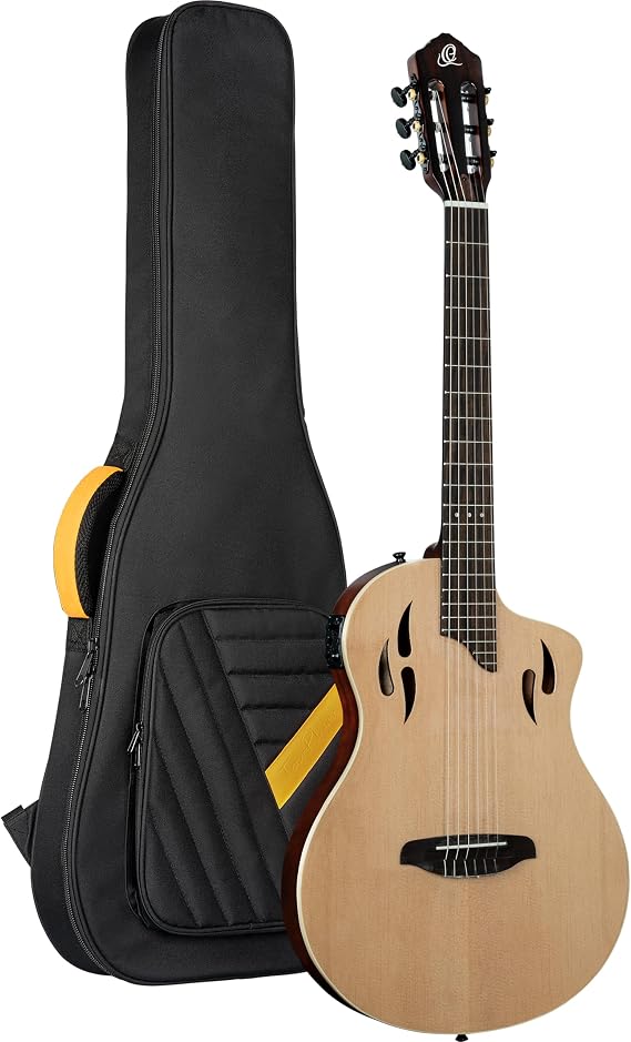 Ortega TourPlayer Standard Thinline Crossover Nylon-String Electric Guitar w/Pro gig bag, Natural Gloss (RTPSTD-NAT)
