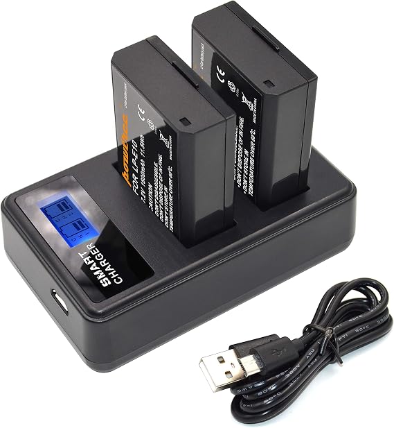 LP-E10 2-Pack 1600mAh Replacement for Canon LP E10 Battery and LCD Dual Charger Compatible with Canon EOS Rebel T7 T6 T5 T3 T100,Kiss X50 X70 X80 X90,EOS 1100D 1200D 1300D 2000D 3000D 4000D Cameras