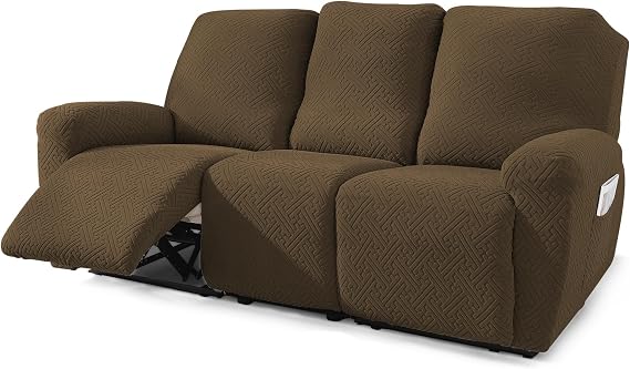 NORTHERN BROTHERS Recliner Couch Cover, Stretch Recliner Sofa Slipcovers Soft Reclining Sofa Cover 3 Seater with Storage Pockets for Kids, Pet, Brown