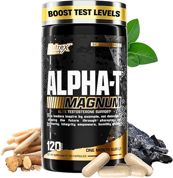 Nutrex Research Alpha-T Magnum Testosterone Support for Men | Anabolic Supplement with Tongkat Ali, Fadogia Agrestis, Shilajit and Ashwagandha | Muscle Builder for Strength, Growth & Hormone Balance