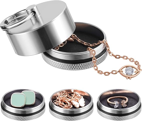 Aluminum Mini Traveling Jewelry Holder Storage with Easy-Access Clasp, Compact Safe Storage for Rings, Necklaces, Earrings - Convenient for Traveling, Removable Soft Pads for Pills