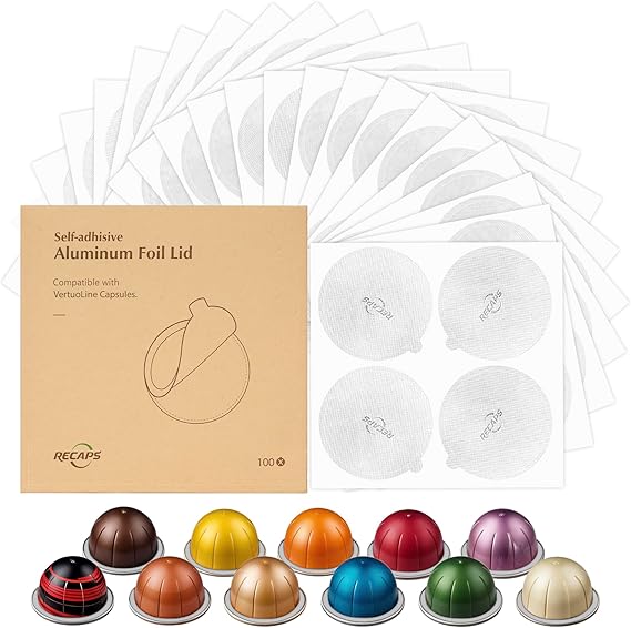 Aluminum Foli Lids for Reusable Capsules, Coffee Foil Seals, Coffee Pod Foli Lids Compatible with Nespresso Vertuo Pods (100)