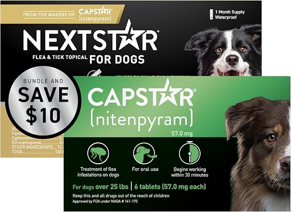CAPSTAR Flea Treatment for Dogs Over 25 lbs (6 Doses) + NEXTSTAR Flea and Tick Prevention for Medium Dogs 23-44 lbs (1 Dose) Bundle