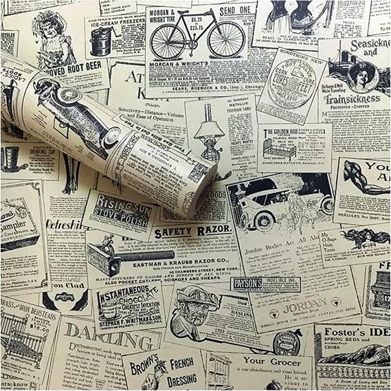 LEPENDOR Decorative Wallpaper Self-Adhesive Wallpaper Retro Style Printed Stick Paper Easy to Apply Peel and Stick Wall Paper (0.45 x 3 m, Newspaper)
