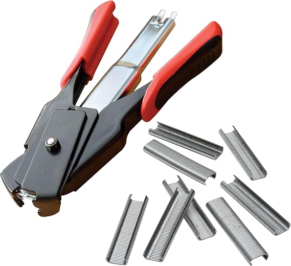 LEM Products Spring-Loaded Pliers and Hog Rings Kit, 100 Steel Rings | Bundle Includes Pliers and Galvanized Steel Rings, Great for Sausage Casings, Mesh Traps, Freezer Bags, Fish Netting