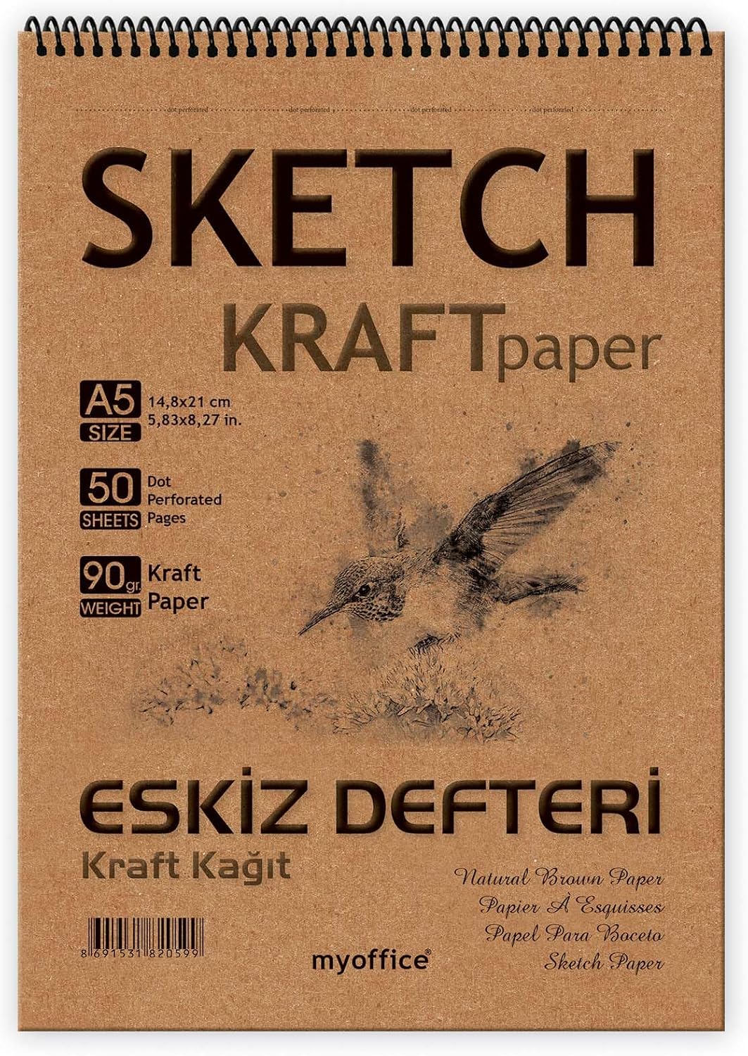 ETİKA Kraft Kağıt A5 Eskiz Defteri 90 gr. Spiralli 50 Yaprak Sketchbook