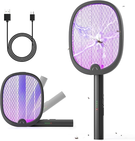 YISSVIC Electric Fly Swatter Foldable Bug Zapper Racket 2 in 1 Mosquito Killer with Attractant Light Rechargeable 1800mAh for Indoor Home Backyard Patio Camping