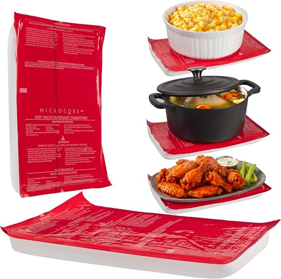 Vesture Hot to Go Heat Pack - Keep Food Hot - Replacement Microcore Pack for Casserole Carriers (Red Pack For Microwave Heating) - Very Durable & Lasts for Several Hours - Contains Non Toxic Liquid | Keeps Food Hot for Hours - Non-Toxic, Microwave Safe - Durable, Reusable - Fits Any Container - Potlucks, Picnics, Parties