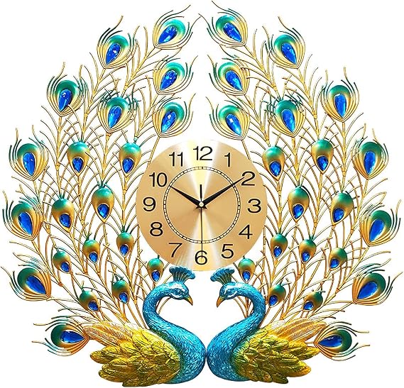 Peacock Wall Clock,Large Living Room Decoration Peacock Clock Numeral Clock Large Wall Clocks for Living Room, Bedroom, Kitchen, Home Decor,60cm