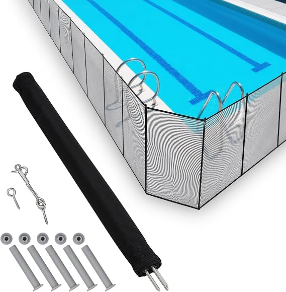 4FT x 12FT Removable Pool Safety Fence, 320GSM Mesh with Stainless Steel Frame, DIY Adjustable Barrier for Inground/Above Ground Pools, Garden, Deck, and Backyard Protection