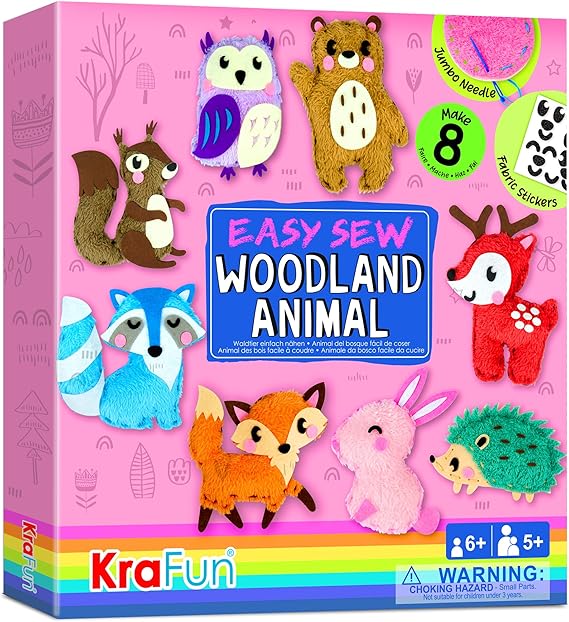 KRAFUN Woodland Animals Sewing Kit for Kids Ages 5+, 8 Dolls