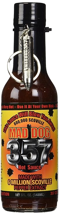 Mad Dog 357 Collector's Edition Hot Sauce, Bullet Spoon Keychain, 5 fl oz | 357,000 Scoville heat, collectible bullet spoon keychain, gift ready