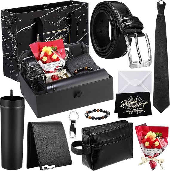 Tioncy 10 Pcs Mens Gift Set, 16oz Tumbler Wallet Belt Tie,Chinese Red