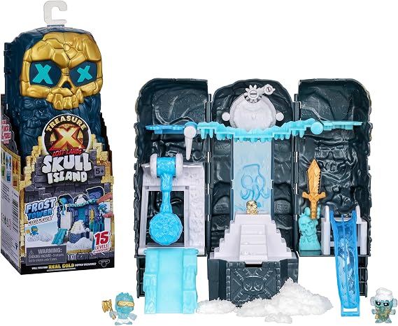Treasure X Lost Lands Skull Island Frost Tower Micro Play Set, 15 Levels of Adventure! Survive the traps and discover two micro sized action figures. Will you find treasure dipped in real gold?