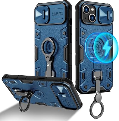 Nillkin Case for iPhone 14 Plus Case with Stand, Slide Camera Cover, Military Grade Shockproof Portective Case Compatible with MagSafe Wireless Charger&Magnetic Car Mount Holder,Blue