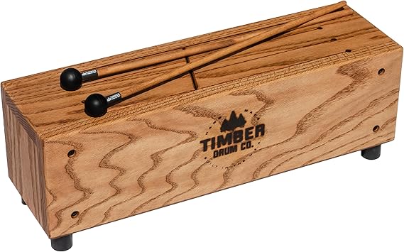 Slit Tongue Log Drum with Mallets MADE IN U.S.A. Six Soft Melodic Notes from Pre-tuned Scale for Pleasant Sounds, Handcrafted Solid Tennessee Hardwood