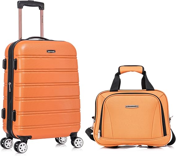 Rockland Melbourne Hardside 2 Piece Expandable Spinner Wheel Luggage Set, Carry-On 20" and Tote 14", Orange