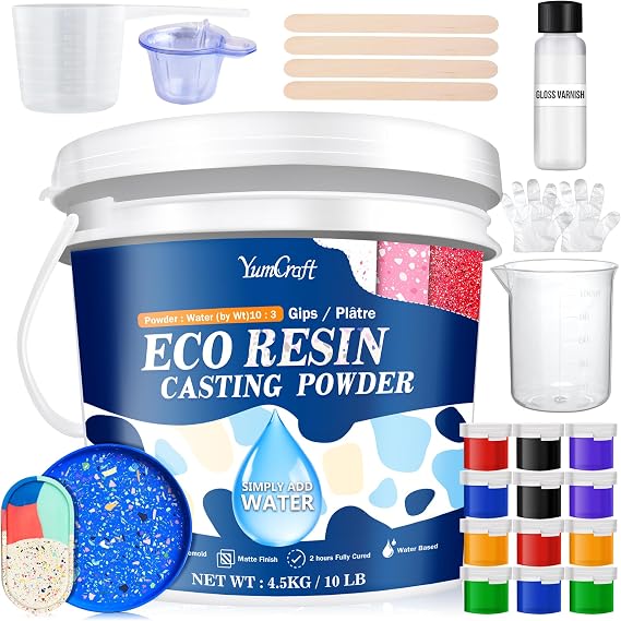Resin Casting Powder 4500g/10LB, Eco Casting Resin Kit for Beginners, Fast Cured & 20~30 Minutes Demold, Water Activated Plaster Casting Powder Kit for DIY Art Crafts, Self Level & Easy Mixing