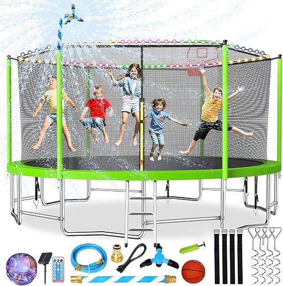 Lyromix Upgraded 16FT 15FT 14FT 12FT 10FT 8FT Trampoline Outdoor with Basketball Hoop and Net, Capacity for 4-6 Kids and Adults