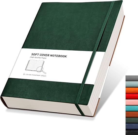 RETTACY B5 Lined Notebook, Leather Softcover Journal, 320 Pages, Dark Green