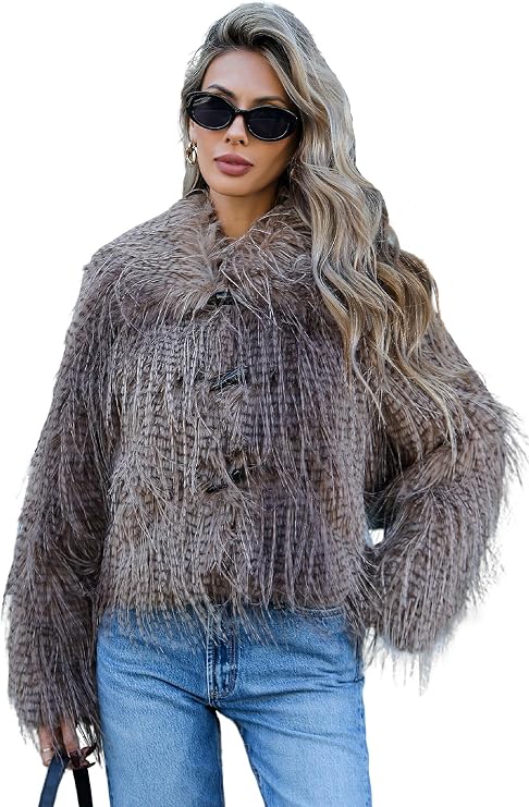 RISISSIDA Women Faux Fur Jacket,Trendy Shaggy Short Outerwear