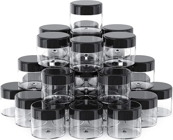 MABUA 60 pieces 1oz containers with lids Plastic Container Jar, Refillable Cosmetic Sample 1 oz clear containers with lids, Small Plastic 30g 30ml Ounce Slime, Acrylic, Body Butter, Cream, Lotion