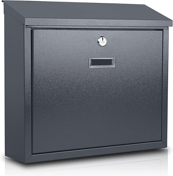 xydled Mail Boxes with Key Lock,Locking Mailbox Wall Mounted, Large Capacity, Galvanized Steel Cover Metal Postbox for House, 14 X 12.5 X 4.25 Inch, Grey