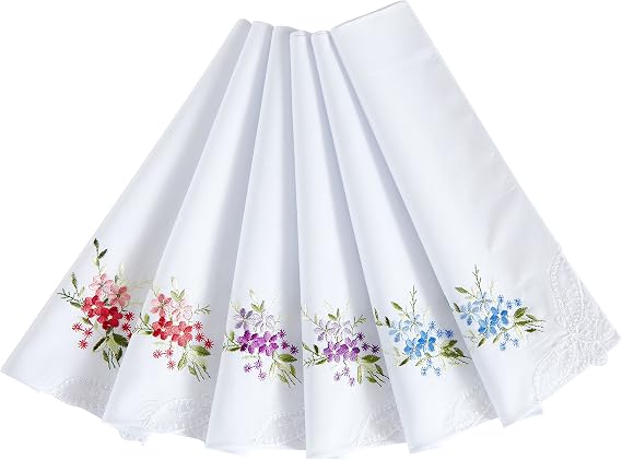 HANKYTEX Women's 100% Cotton Handkerchief,Embroidery Hankies Pack of 6 … (style 1).