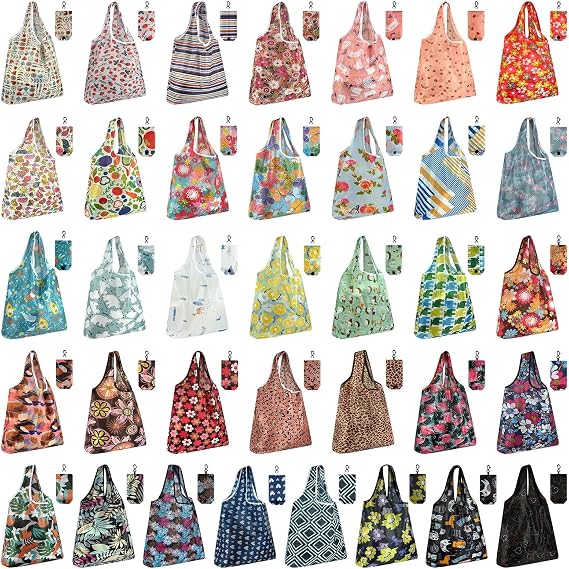 MIAHART Reusable Grocery Bags - Foldable, Cute Tote Bags - Waterproof Nylon