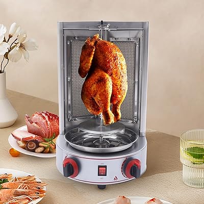 Vertical Electric Gas Barbecue Machine, Stainless Steel Vertical Commercial Shawarma Machine, 110V 3000W Barbecue Gyro Barbecue Equipment For Commercial Kitchens and Home Kitchens