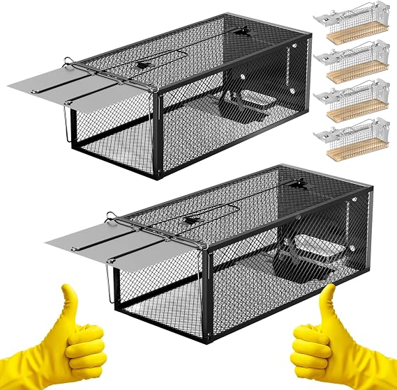 Humane Rat Traps - Large 32 cm Upgraded Mouse Trap for Outdoors & Indoors - Reusable Rat Trap Cage for Mouse and Small Animals - Effective Quick Simple to Use (6 Pack)