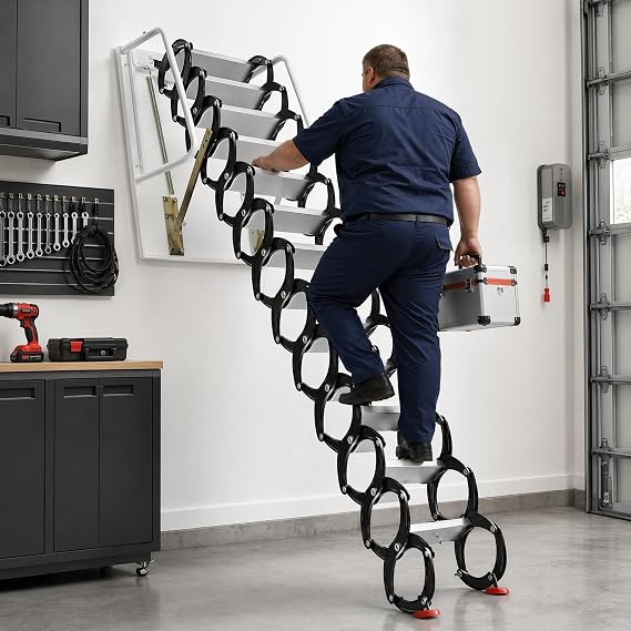 12FT Wall-Mounted Attic Ladder with Pull Down System