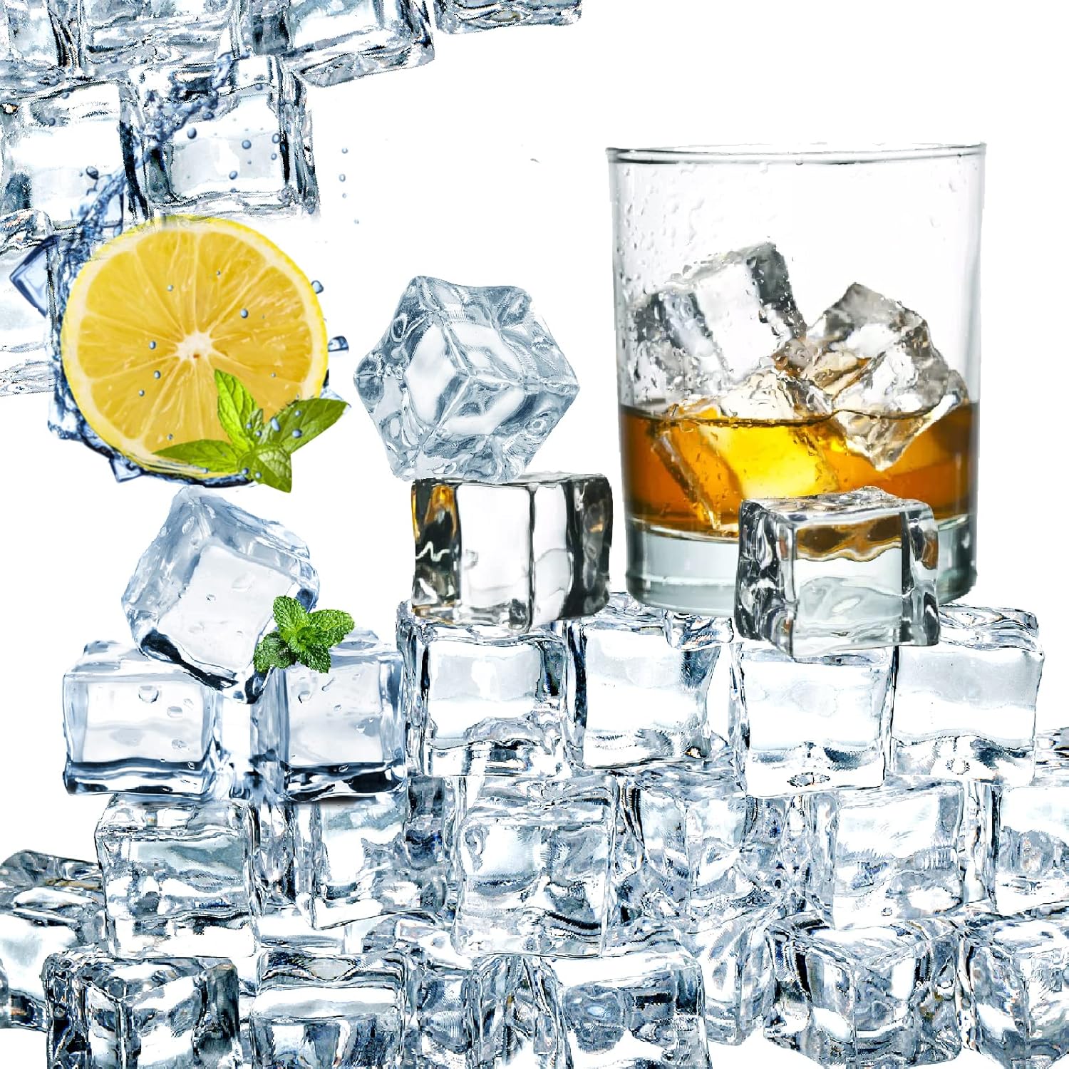Hacaroa 150 Pack Clear Fake Ice Cubes, 0.7" (18mm) Acrylic Decorative Ice Rocks Square Artificial Crystals Vase Rocks for Home, Wedding Decoration, Vase Fillers, Photography Props, Party Table Scatter