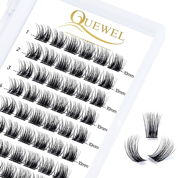 QUEWEL Cluster Lashes 72 Pcs Wide Stem Individual Lashes C/D Curl 8-16mm Length DIY Eyelash Extension False Eyelashes Soft for Personal Makeup Use at Home (natural02-D-10)